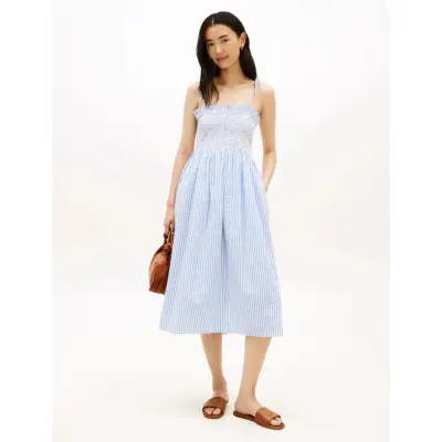 Tommy Hilfiger Swimshop Seersucker Smocked Drs - Blue - M
