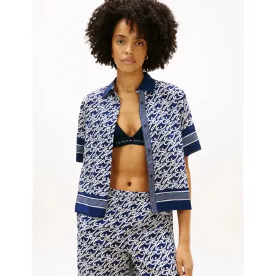 Tommy Hilfiger Swimshop Silk Voile Aop Shirt - Navy - XL