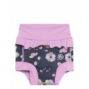 Trunks W. Frills, Flower Aop Swimwear Nappie Briefs Purple Color Kids