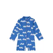 Waves All Over Swim Playsuit Swimwear UV Clothing UV Suits Blå Bobo Choses