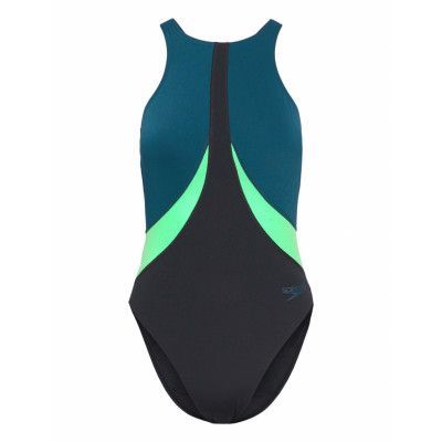 Speedo Womens Colourblock Highneck Crossback Blå