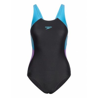 Womens Colourblock Splice Muscleback Sport Swimsuits Svart Speedo