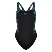 Womens Hyper Boom Splice Muscleback Sport Swimsuits Black Speedo