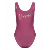 Womens Logo Deep U-Back Sport Swimsuits Pink Speedo