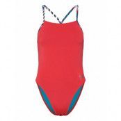 Womens Solid Lattice Tie-Back Sport Swimsuits Red Speedo