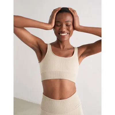 aim´n Beige Ribbed Seamless Bra - Beige - M
