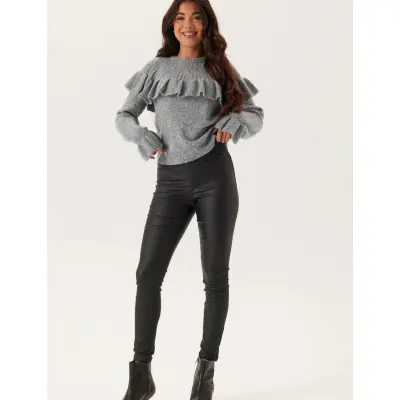 Bubbleroom Push-Up Coated Slim Trousers - Black - 38