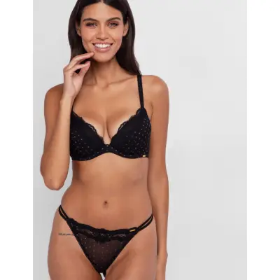 Dorina Origins-Shimmer Dot Mesh Push Up Plunge - Navy - D x 70