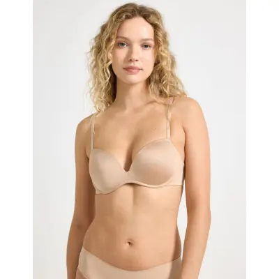 Lindex Bra Wirefree Push Shiny Micro - Beige - B x 80