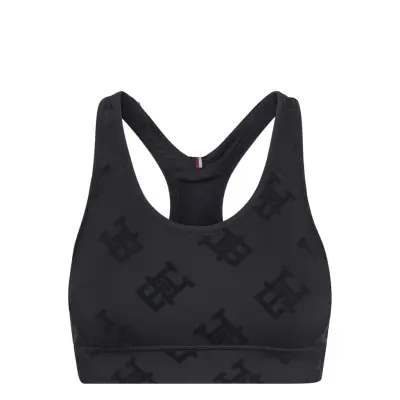 Mid Intensity Monogram Flock Bra Sport Bras & Tops Sports Bras - All Svart Tommy Sport