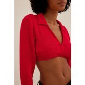 NA-KD Cropped Long Sleeve Blouse - Red