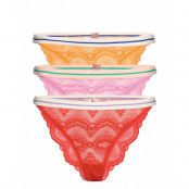 3-Pack Wave Lace Ray Tanga *Villkorat Erbjudande Lingerie Panties Brazilian Panties Rosa Becksöndergaard