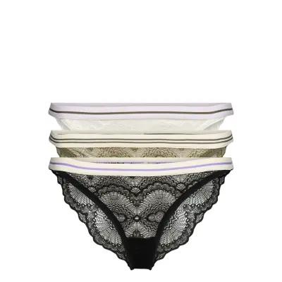 3-Pack Wave Lace Ray Tanga *Villkorat Erbjudande Lingerie Panties Brazilian Panties Svart Becksöndergaard