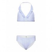 Bikini Bg Frill Aop And Stripe Bikini Blue Lindex