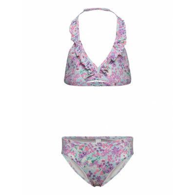 Bikini Bg Frill Aop And Stripe Bikini Purple Lindex