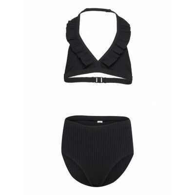 Bikini Bg Rib With Fril High Bikini Black Lindex