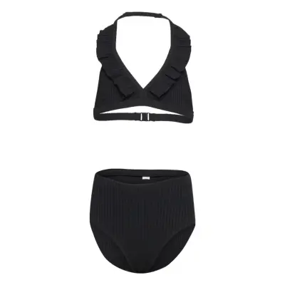 Bikini Bg Rib With Fril High Bikini Svart Lindex