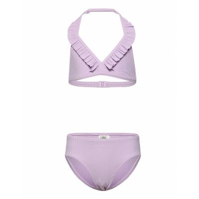 Bikini Bg Rib With Frill Bikini Rosa Lindex
