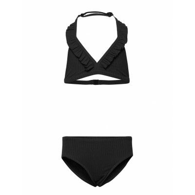 Bikini Bg Rib With Frill Bikini Svart Lindex