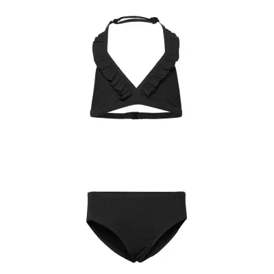 Bikini Bg Rib With Frill Bikini Svart Lindex