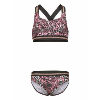 Color Kids Bikini W. Contrast Straps, Aop Brun