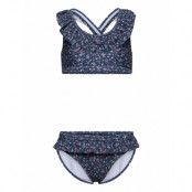 Bikini W. Front Frills - Aop Bikini Marinblå Color Kids