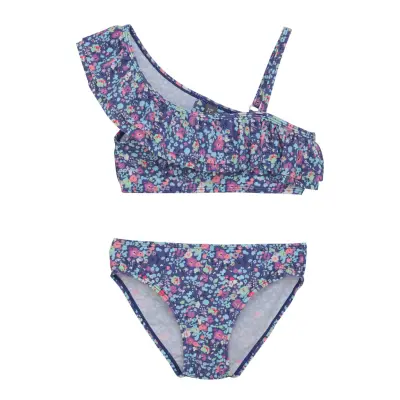 Color Kids Bikini 1 Shoulder Frill, Aop Blå