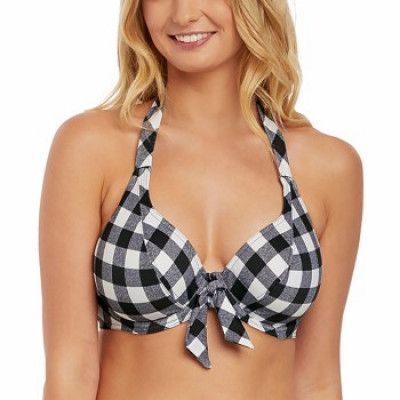 Freya Totally Check Banded Halter Bikini Top * Fri Frakt *