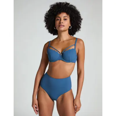 Hunkemöller Scallop High Waist Rio Bikini Bottom - Blue - XL