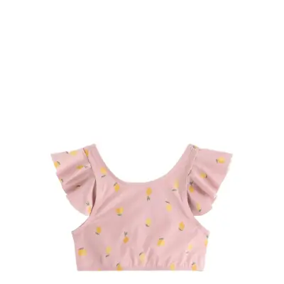 Lindex Bikini Top With Frill Aop - Pink - 110/116