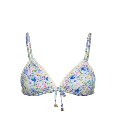 Malina Ally Crochet Trimmed Triangle Bikini Top - Blue - M