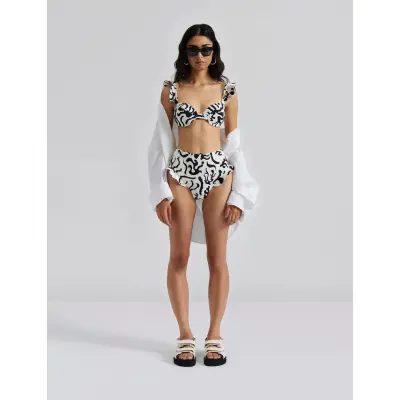 Malina Debbie Underwired Ruffled Bikini Top - White - M