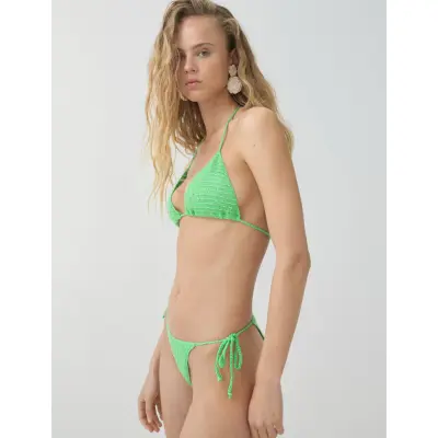 Mango Beaded Crochet Bikini Top - Green - M