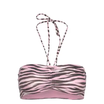 Monki Drawstring Bandeau Halter Bikini Top - Pink - S