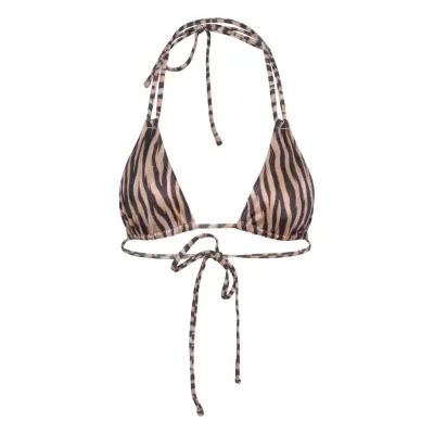 Monki Printed Triangle Halter Bikini Top - Brown - M