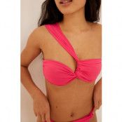 NA-KD Swimwear Recycled vriden ribbad topp med en axel - Pink