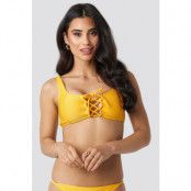 NA-KD Swimwear Ribbed Lace Up Bikini Top - Yellow