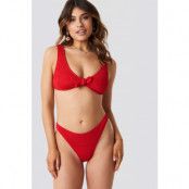 NA-KD Swimwear Smocked High Cut Bikini Panty - Red