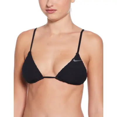 NIKE SWIM Nike Swoosh Terry Towelling Triangle Bikini Top - Black - S