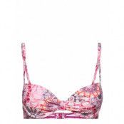 Recycled: Padded Underwire Top With A Print Swimwear Bikinis Bikini Tops Wired Bikinitops Pink Esprit Bodywear Women