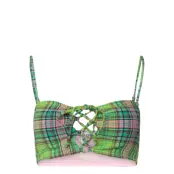 Recycled Seersucker Swimwear Bikinis Bikini Tops Bandeau Bikinitops Grön Ganni