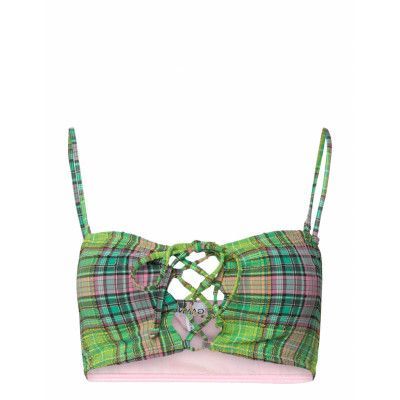 Recycled Seersucker Swimwear Bikinis Bikini Tops Bandeau Bikinitops Grön Ganni