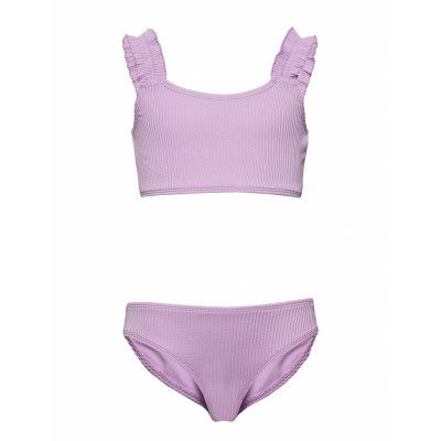 Ruffle Strap Ribbed Swim Bikini Lila Abercrombie & Fitch