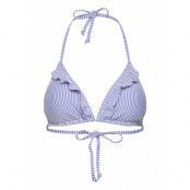 Striba Bel Frill Bikini Top *Villkorat Erbjudande Swimwear Bikinis Bikini Tops Triangle Bikinitops Blå Becksöndergaard