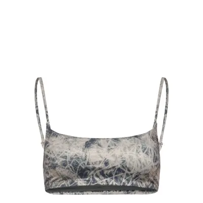 Weekday Printed Pull-Over Scoop Neck Bikini Top Beige