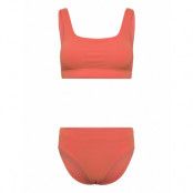 Womens Textured Deep U-Back 2Pc Sport Bikinis Bikini Sets Orange Speedo
