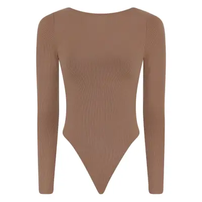 Girlfriend Collective Ava Scoop Back Bodysuit, Thong Brun