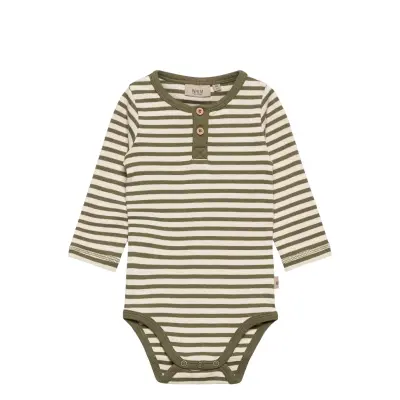 Body Placket Ls Bodies Long-sleeved Grön Wheat