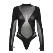 Bodysuit Longsleeve Lines Bodies Slip Svart Hunkemöller