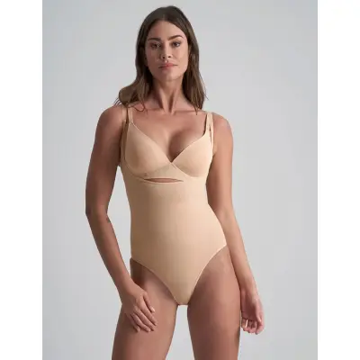 Bye Bra Soft Touch Seamless Bodysuit Open Bust - Beige - M